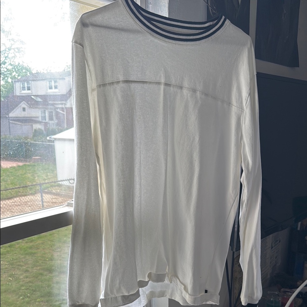 American Eagle White Shirt with Striped Collar